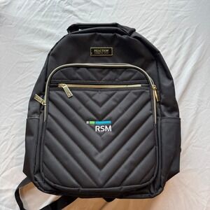 Reaction Kenneth Cole Black Quilted Backpack Gold Accent RSM‎ Logo